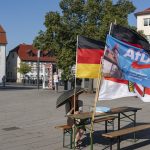 Bjoern Hoecke, Spitzenkandidat der AFD in Thueringen spricht im Landtagswahlkampf in Soemmerda vor ca 250 Menschen auf dem Markplatz. Samstagmittag, 24. August 2024.