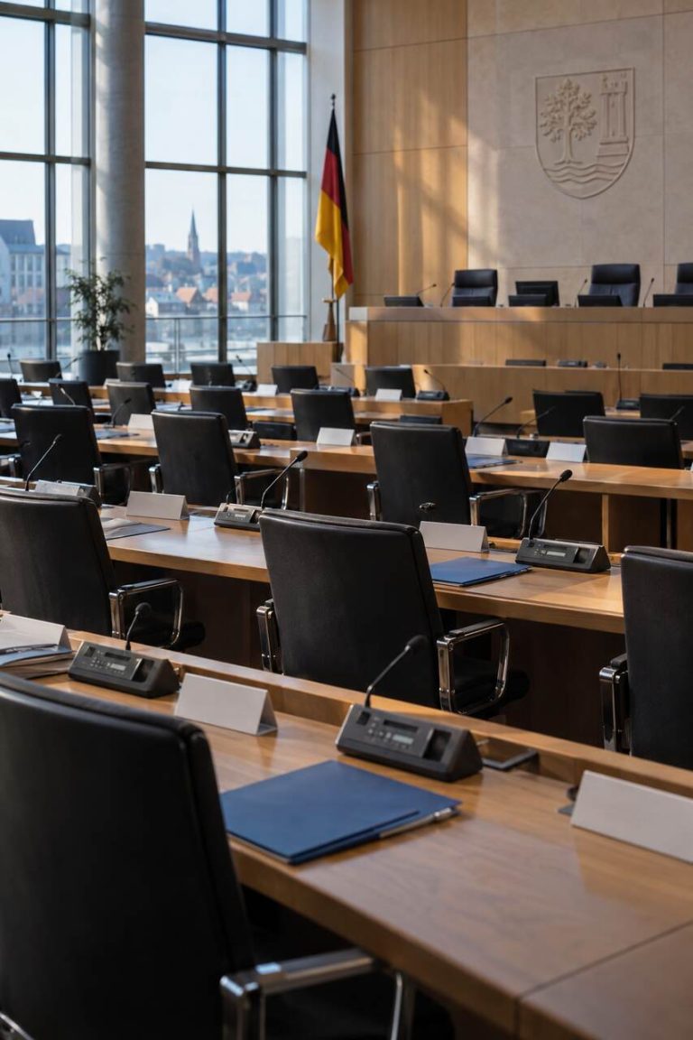 Pusta sala obrad samorządu w Niemczech po wyborach