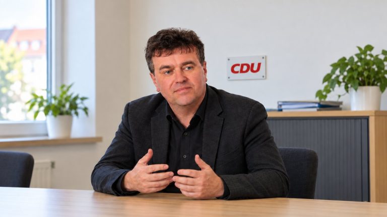 Bernd Prange podczas symbolicznej rozmowy w biurze CDU — ilustracja AI