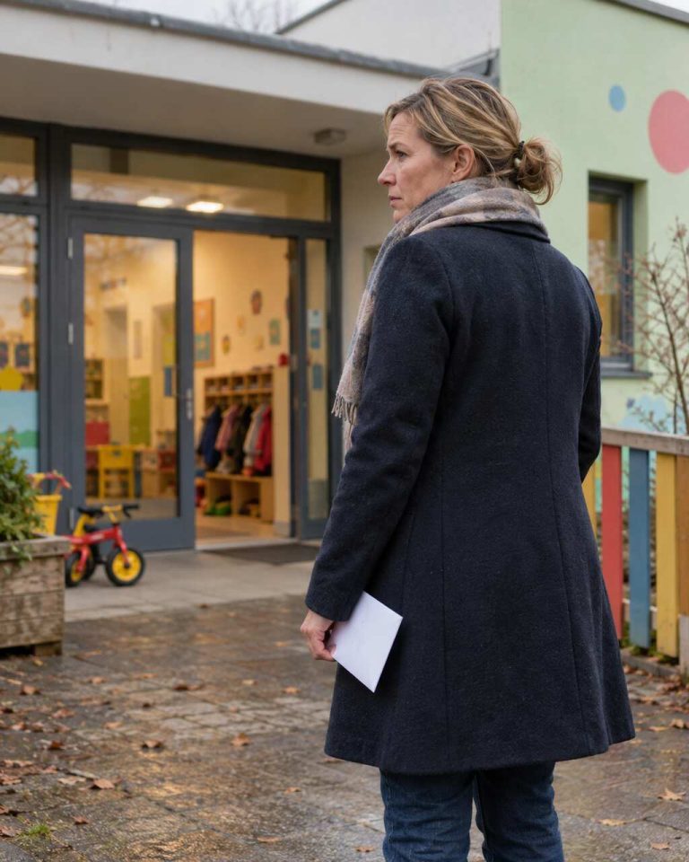 Wychowawczyni przed przedszkolem – ilustracja do artykułu o zwolnieniu po kandydaturze z ramienia AfD