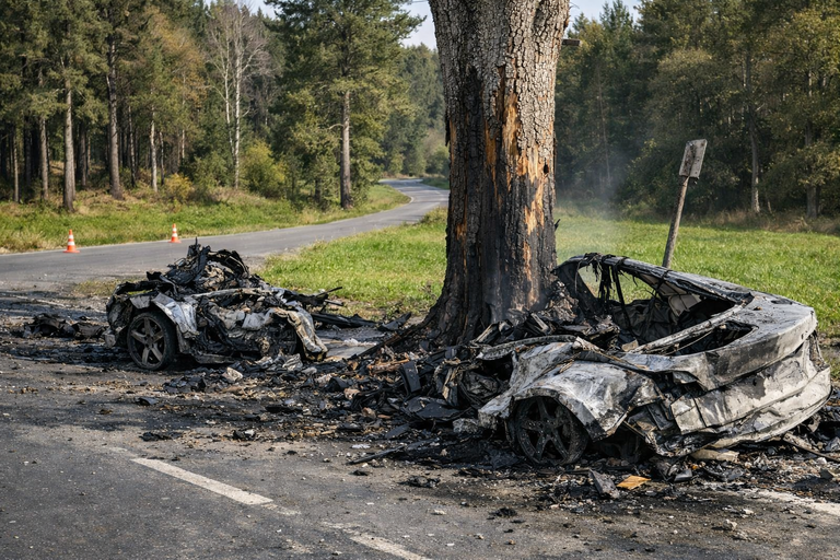 Bawaria: Tesla uderzyła w drzewo i stanęła w płomieniach! Kierowca nie żyje