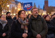 Niemcy: Setki ludzi protestowały po brutalnym pobiciu ucznia! CDU krytykuje demonstrację AfD Ilustracja demonstrantów na niemieckiej ulicy z szyldem AfD