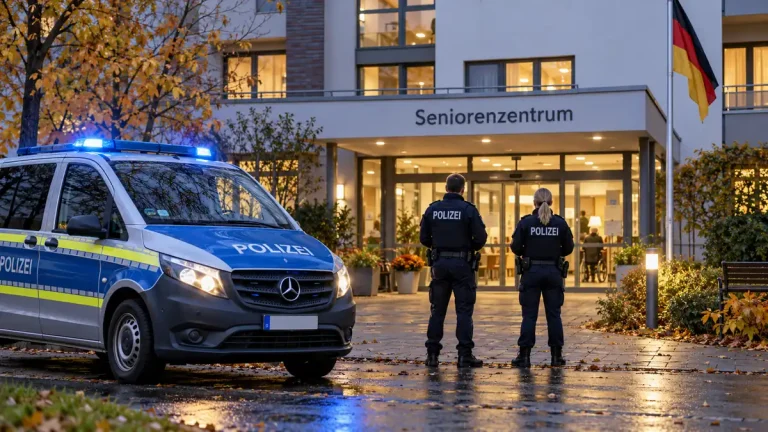 Ilustracja AI: policjanci przed niemieckim domem opieki