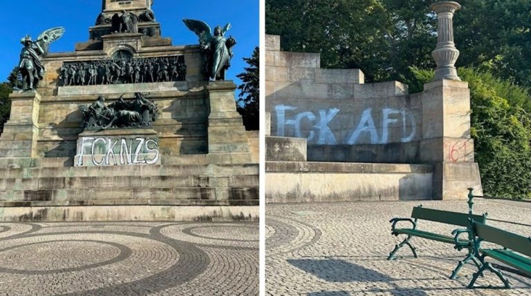 Niemcy: Wandalizm na pomniku Niederwalddenkmal. Pojawiły się lewicowe hasła i symbole