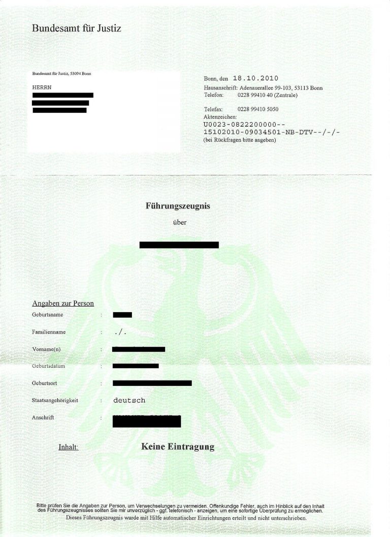 Zaświadczenie o niekaralności w Niemczech (Führungszeugnis)
