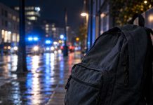 Gangi w Niemczech werbują przez internet nawet 13-latków do brutalnych ataków! Tak wynika z raportu BKA za 2025 rok Smartfon i szkolny plecak na tle policyjnych świateł – ilustracja werbowania nieletnich przez gangi w Niemczech