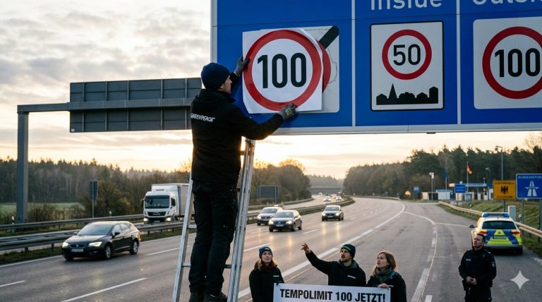 Greenpeace samowolnie zmienił ograniczenia prędkości na niemieckich autostradach. Aktywiści zakleili znaki