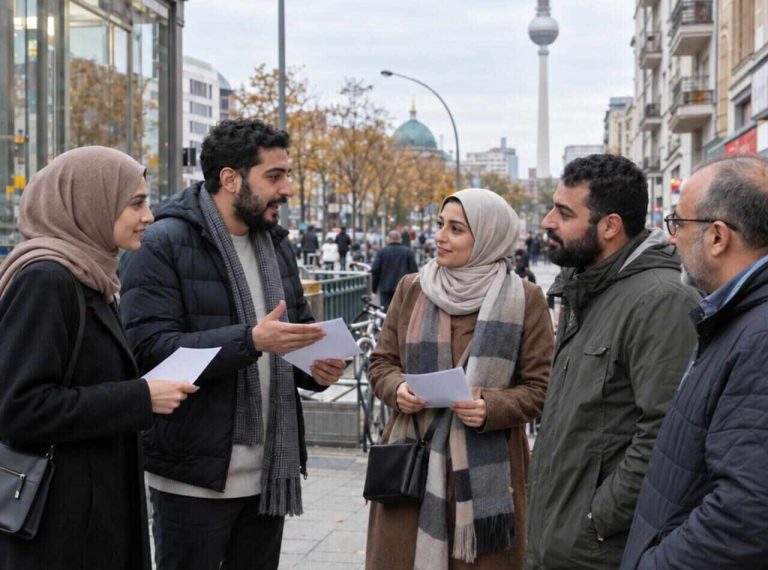 Symboliczna ilustracja kampanii wyborczej po arabsku w Berlinie