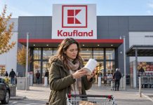 Kaufland w Niemczech sprzedawał wycofane mleko dla niemowląt! Chodzi o podejrzenie toksyny Ilustracja AI: dorosła klientka sprawdza opakowanie mleka dla niemowląt przed sklepem Kaufland