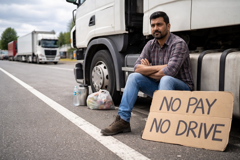 Od miesięcy bez pensji. Kierowca ciężarówki zatrzymał się na parkingu i odmówił dalszej jazdy