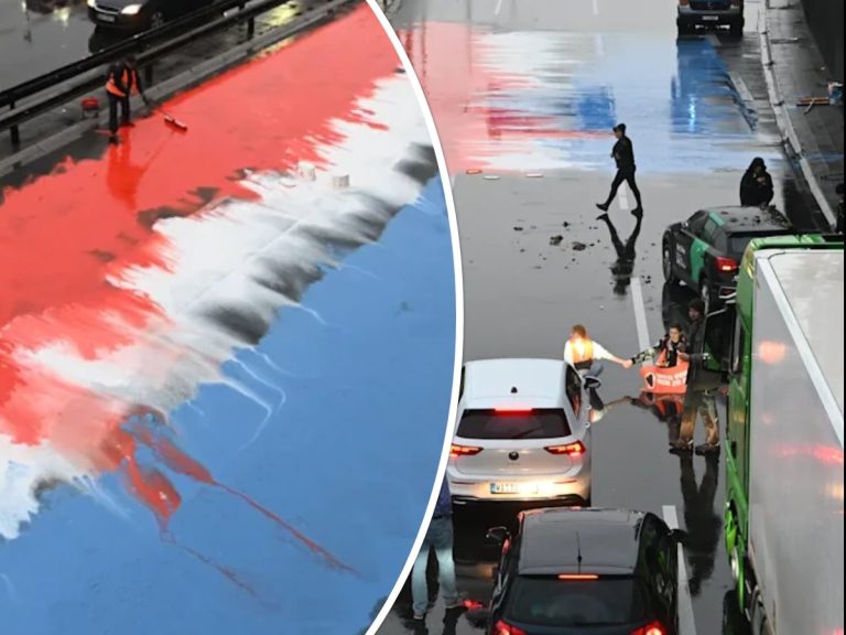 Korek na autostradzie w Berlinie: Aktywiści klimatyczni wylali na nią farbę!