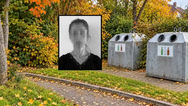 Portret Dejany P. oraz symboliczny widok kontenerów na szkło – montaż z elementem wygenerowanym przez AI.