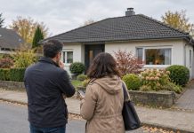 Chcieli kupić dom w Niemczech. „Obcokrajowcy nie są tu mile widziani” — dostali w odpowiedzi Ilustracja pary oglądającej dom z ogrodem w Niemczech