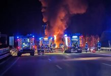 Płonący ładunek ciężarówki na A7 w Niemczech – autostrada zamknięta przez cały weekend!