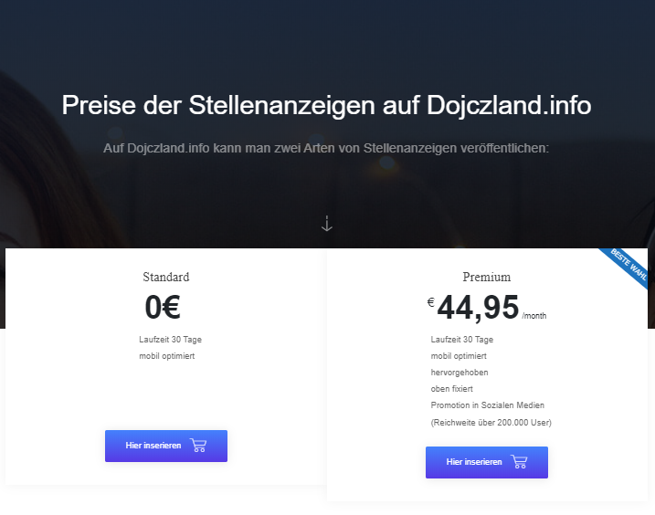 Preise der Stellenanzeigen bei Dojczland.info