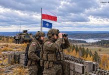 Prawie co drugi Niemiec spodziewa się ataku Rosji na Polskę lub kraje bałtyckie! Dwaj żołnierze obserwują wschodnią flankę NATO przez lornetkę
