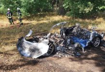 Dwóch pasażerów spaliło się we wraku Tesli na drodze L73 między Dobbrikow a Hennickendorf