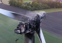 Niemcy: Pożar turbiny wiatrowej na wysokości 65 metrów – akcja gaśnicza niemożliwa