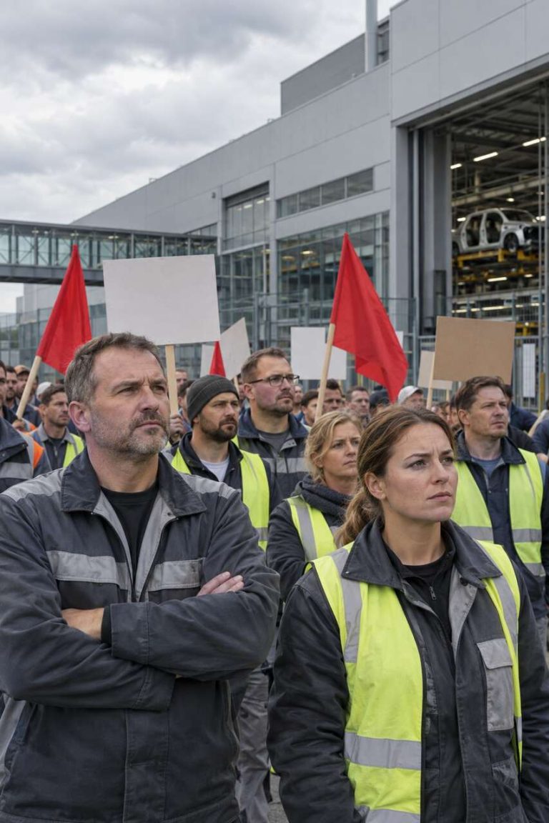 Pracownicy niemieckiej branży motoryzacyjnej podczas symbolicznego protestu