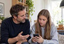 Własne konto na TikToku, Instagramie i ChatGPT dopiero od 15 lat? Plan UE ma obowiązywać także w Niemczech! Ojciec rozmawia z nastoletnią córką korzystającą ze smartfona