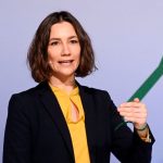 Anne Spiegel bei den Beratungen des Bundesvorstandes von Bündnis 90/Die Grünen mit der Ergebnisverkündung der digitalen